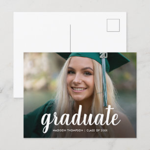 Carte Postale Faire-part Élégant Script Calligraphie Graduation Photo