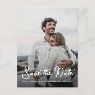 Carte Postale Faire-part Élégant Script Enregistrer la Date de Mariage Phot