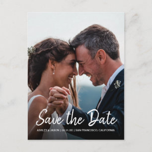 Carte Postale Faire-part Élégant Script Enregistrer la Date de Mariage Phot