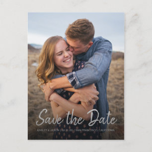 Carte Postale Faire-part Élégant Script Enregistrer la Date de Mariage Phot