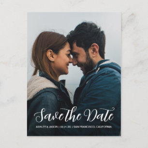 Carte Postale Faire-part Élégant Script Enregistrer la Date de Mariage Phot