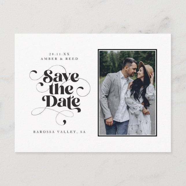 Carte Postale Faire-part Élégant Script moderne Black White Art Design Phot (Devant)