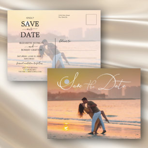 Carte Postale Faire-part Élégant script moderne photo mariage Enregistrer l