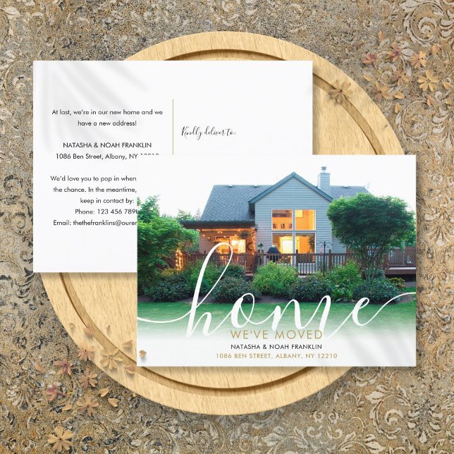 Carte Postale Faire-part Élégant Script Nouveau Home Photo Nous avons démén (Elegant Script New Home Photo We've Moved Announcement Postcard)