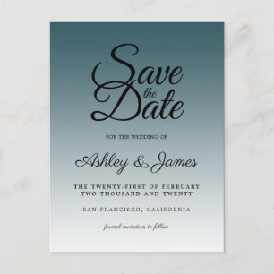 Carte Postale Faire-part Élégant Script Save the Date Émeraude Ombre