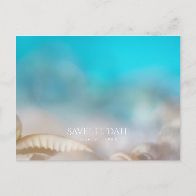Carte Postale Faire-part Elégant Sea Shells Blue Tropical Enregistrer la da (Devant)