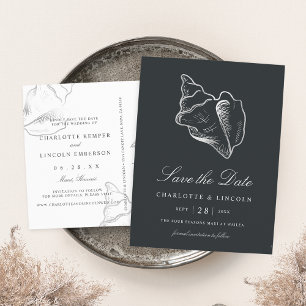 Carte Postale Faire-part Elegant Silver Conch Shell Wedding Save the Date