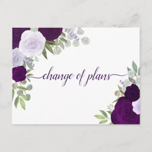 Carte Postale Faire-part Élégant violet Roses Changement de plan Mariage