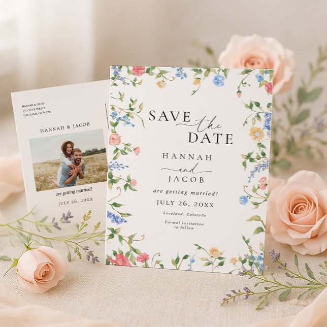 Carte Postale Faire-part Elegant Wildflower Floral Save the Date Wedding (Créateur téléchargé)