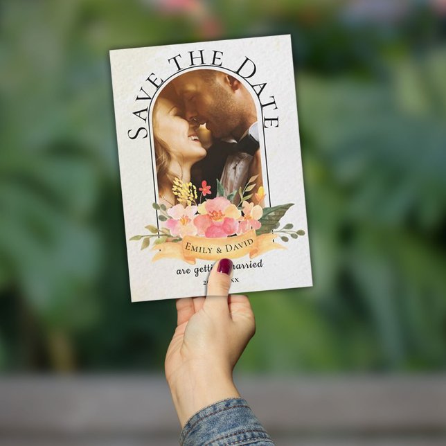 Carte Postale Faire-part Elégante aquarelle Floral Cute Photo Mariage (Créateur téléchargé)