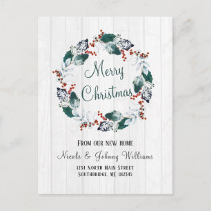 Carte Postale Faire-part Elégante aquarelle Holly Wreath Christmas Moving