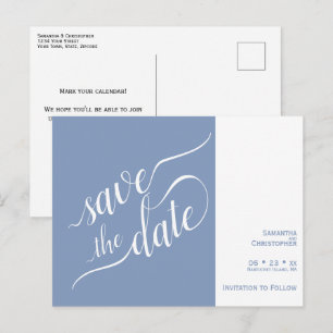 Carte Postale Faire-part Élégante Calligraphie Bleue Mariage Sauvegarder la