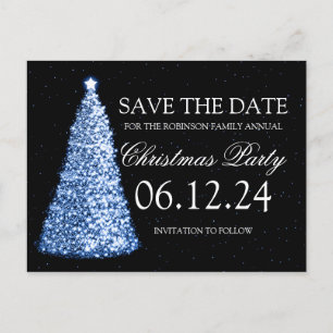 Carte Postale Faire-part Élégante fête de Noël Enregistrer la date Bleu & N
