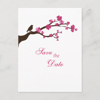 Carte Postale Faire-part Élégante fleur de cerisier et oiseau enregistrer l