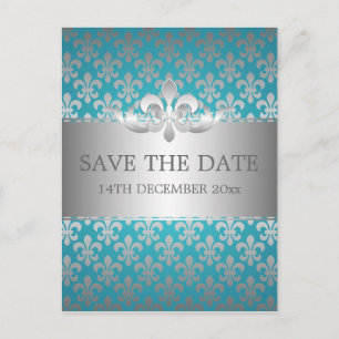 Carte Postale Faire-part Élégante Fleur De Lis Bleue Enregistrer La Date