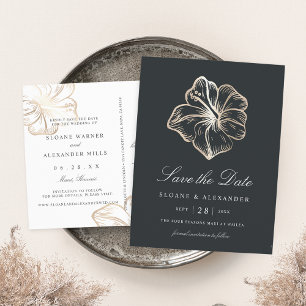 Carte Postale Faire-part Élégante Fleur d'Hibiscus Doré Mariage Épargnez la