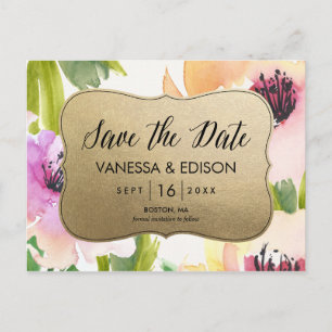 Carte Postale Faire-part Elégante Fleurs Or Save the date