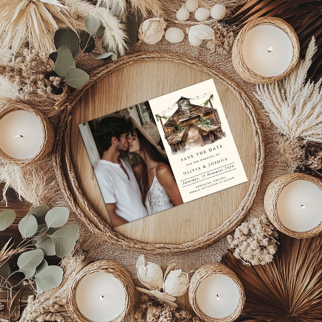 Carte Postale Faire-part Élégante photo de la grange rustique Enregistrer l (Elegant Rustic Barn Photo Save the Date Invitation/Announcement )