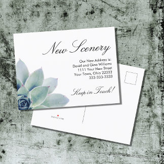 Carte Postale Faire-part Élégante Succulente Botanique Déménagement Nouveau
