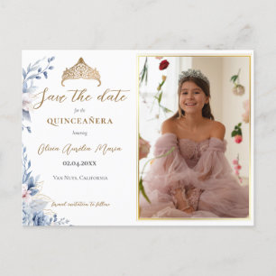 Carte Postale Faire-part Elégante Tiara Quinceañera Photo Enregistrer la da