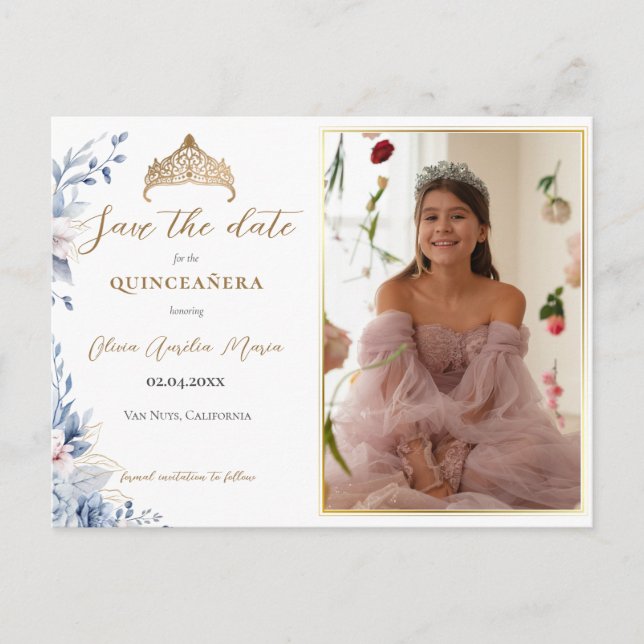 Carte Postale Faire-part Elégante Tiara Quinceañera Photo Enregistrer la da (Devant)