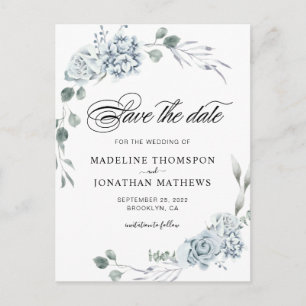 Carte Postale Faire-part Elégante verdure Dusty Blue Floral Enregistrer la