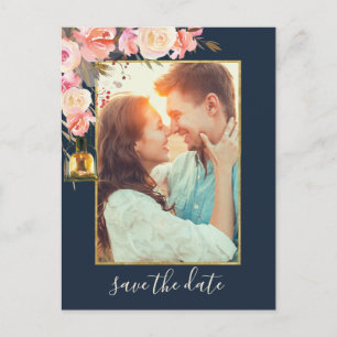 Carte Postale Faire-part Élégantes pivoines Lanternes rustiques Photo de co