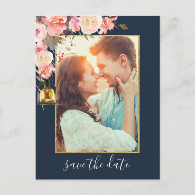 Carte Postale Faire-part Élégantes pivoines Lanternes rustiques Photo de co (Devant)