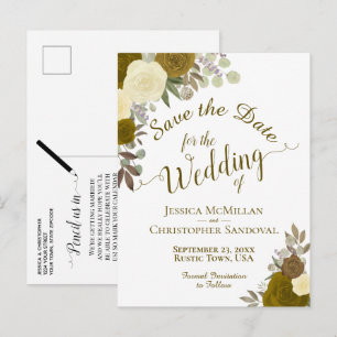 Carte Postale Faire-part Élégantes roses jaunes ou dorées pour un mariage, 