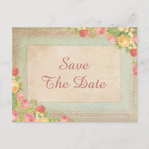 Carte Postale Faire-part Élégantes Roses Vintage 45e Enregistrer La Date
