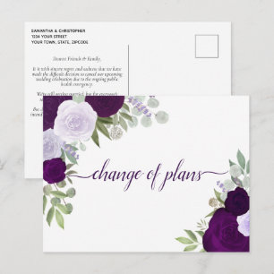 Carte Postale Faire-part Elegantes Roses Violettes Changement de Projets de