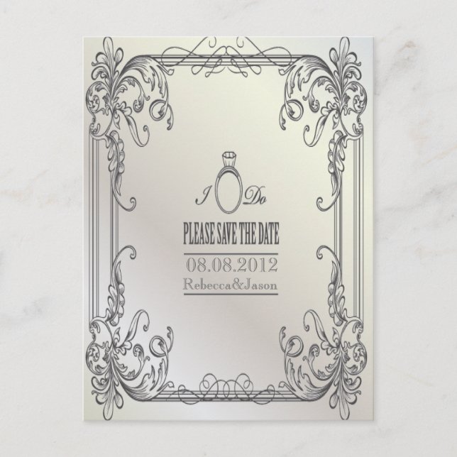 Carte Postale Faire-part élégantes volutes mariage moderne save the date (Devant)