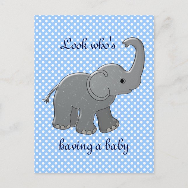Carte Postale Faire-part éléphant bleu de baby shower (Devant)