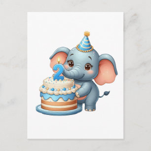 Carte Postale Faire-part Éléphant Mignon 2ème Anniversaire