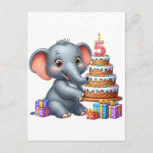 Carte Postale Faire-part Éléphant Mignon 5ème Anniversaire