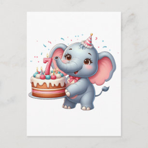 Carte Postale Faire-part Éléphant Mignon 7ème Anniversaire