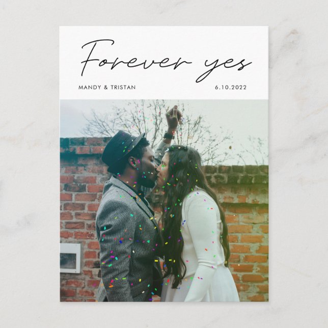 Carte Postale Faire-part Élopement Mariage Photo Écriture Moderne Minimalis (Devant)