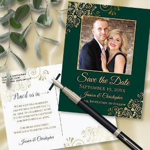 Carte Postale Faire-part Emerald Green & Gold Photo Enregistrer la date Mar