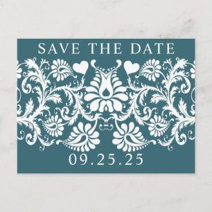 Carte Postale Faire-part Émeraude Vert Damask Save the Date