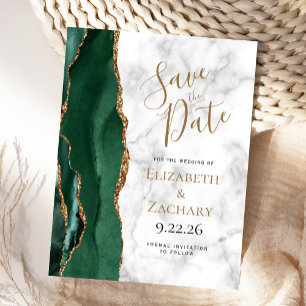Carte Postale Faire-part Emeraude Verte Agate Dorée Marbre Save the Date