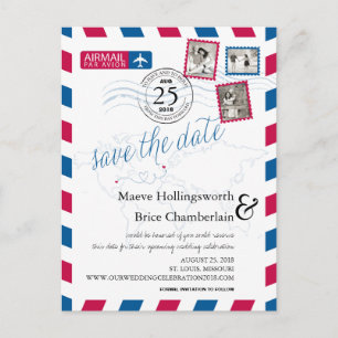 Carte Postale Faire-part Emplacements Mondiaux Airmail Enregistrer La Date