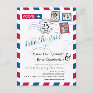 Carte Postale Faire-part Emplacements Mondiaux Airmail Enregistrer La Date