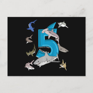 Carte Postale Faire-part Enfants 5e anniversaire garçons requin blanc requi