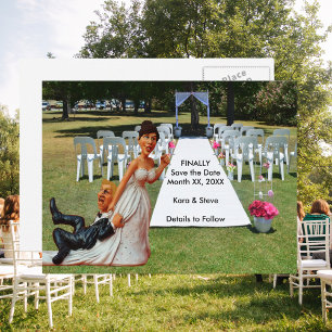 Carte Postale Faire-part Enfin enregistrer la date Funny Couple Brown & Blo