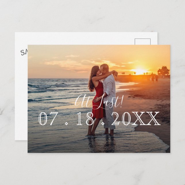 Carte Postale Faire-part Enfin Simple Moderne Photo Mariage Économisez la D (Devant / Derrière)
