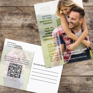 Carte Postale Faire-part Enregistrer la date 2 Photo QR Code Typographie mo