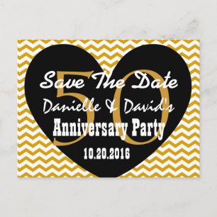 Carte Postale Faire-part Enregistrer la date 50e anniversaire OR BLACK Hear
