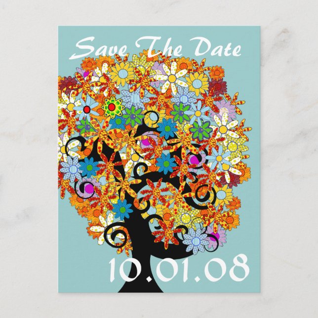 Carte Postale Faire-part Enregistrer la date - Arbre des fleurs (Devant)