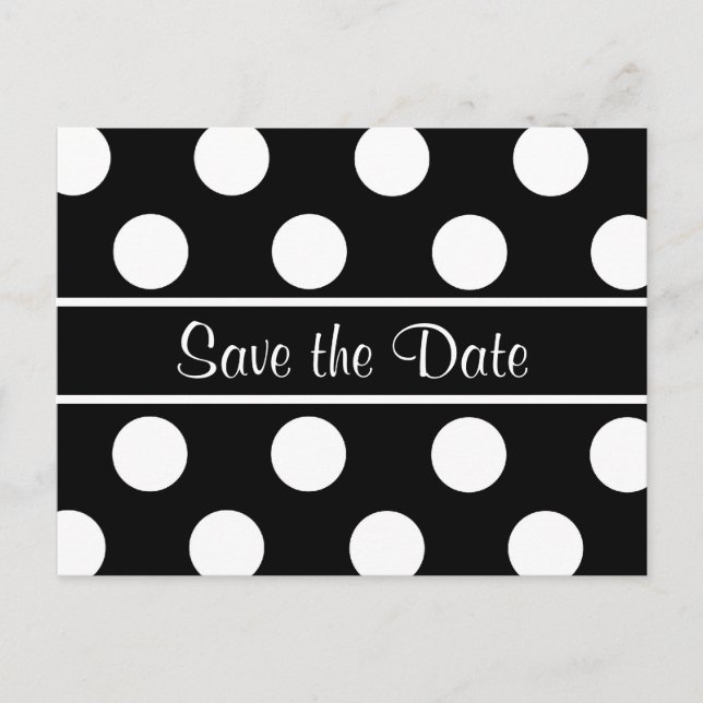 Carte Postale Faire-part Enregistrer la date Black Polka Dot Photo PostCard (Devant)