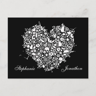 Carte Postale Faire-part Enregistrer la date Black & White Heart Post Card